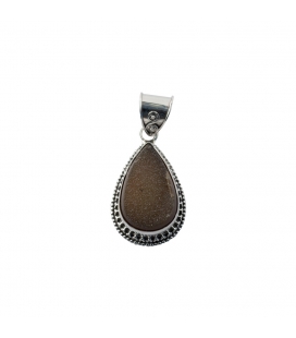 INDIAN PENDANT, EMBROIDERED SILVER AND AGATE DRUZZY,