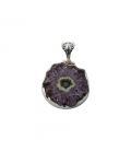 LARG INDIAN PENDANT, SILVER AND AMETHYST SLICE, FOR WOMEN,