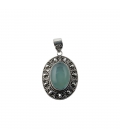 LARG INDIAN PENDANT, SILVER AND BLUE CALCEDONY, FOR WOMEN,