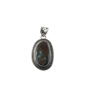 INDIAN OVAL PENDANT, SILVER AND BOULDER OPAL,
