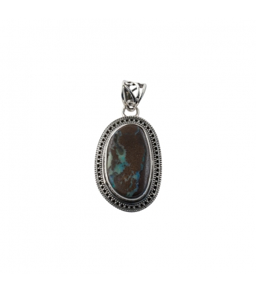 INDIAN OVAL PENDANT, SILVER AND BOULDER OPAL,