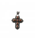 CROSS PENDANT, FROM INDIA, SILVER AND BROWN SUNSTAR,