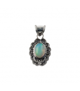 INDIAN OVAL PENDANT, SILVER AND ETHIOPIAN OPAL,