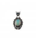 INDIAN OVAL PENDANT, SILVER AND ETHIOPIAN OPAL,