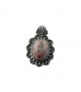 PENDENTIF OVALE EN ARGENT ET OPALE MEXICAINE, COLLECTION INDE,POUR FEMME 