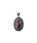 INDIAN OVAL PENDANT, SILVER AND RHODONITE,