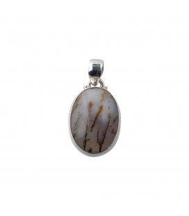 INDIAN OVAL PENDANT, SILVER AND DENTRITE