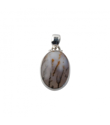 INDIAN OVAL PENDANT, SILVER AND DENTRITE