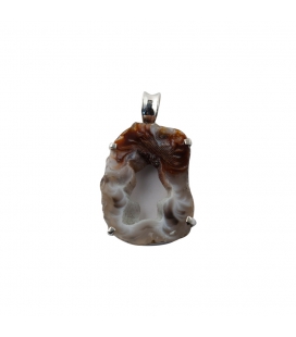 PENDENTIF EN ARGENT ET GEODE DRUZZY, COLLECTION INDE, POUR FEMME 