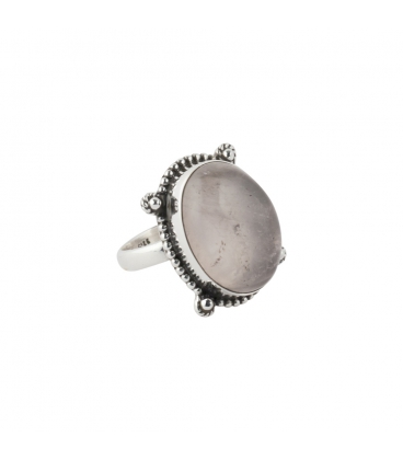 INDIAN RING, SILVER AND PINK QUARTZ, FOR WOMEN