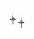 BOUCLES D'OREILLES INDIENNES, CROIX ARGENT ET TURQUOISE VIOLETTE, POUR FEMME