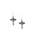 INDIAN EARRINGS,CROSS IN SILVER AND PURPLE COPPER TURQUOISE, FOR WOMEN