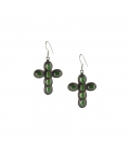 BOUCLES D'OREILLES INDIENNES, CROIX ARGENT ET TURQUOISE VERTE POUR FEMME