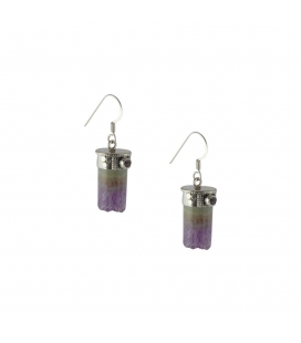 INDIAN EARRINGS,SILVER AND "TUBE" AMETHYST, FOR WOMEN