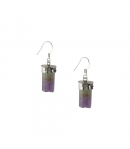 BOUCLES D'OREILLES INDIENNES, ARGENT ET AMETHYSTE "TUBE" ,POUR FEMME