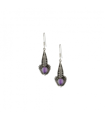 LONG INDIAN EARRINGS,SILVER AND FACETED AMETHYST, FOR WOMEN
