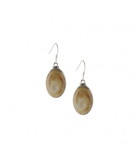 BOUCLES D'OREILLES INDIENNES OVALES, ARGENT ET "LAGUNA LACE " AGATE, POUR FEMME