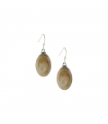 OVAL INDIAN EARRINGS,SILVER AND LAGUNA LACE AGATE, FOR WOMEN
