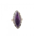 BAGUE AMERINDIENNE EN ARGENT ET GROSSE AMETHYSTE, POUR FEMME 