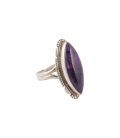 BAGUE AMERINDIENNE EN ARGENT ET GROSSE AMETHYSTE, POUR FEMME 