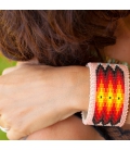 Very larg,NATIVE AMERICAN NAVAJO CUFF IN EMBROIDERED BEADS by Jacqueline Cleveland