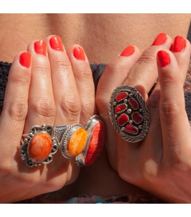 Native American Navajo Ring, Spiney Oyster and embreoidered Silver 925, for women