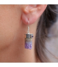 BOUCLES D'OREILLES INDIENNES, ARGENT ET AMETHYSTE "TUBE" ,POUR FEMME