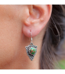 INDIAN EARRINGS,SILVER AND GREEN COPPER TURQUOISE, FOR WOMEN