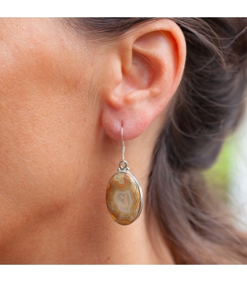 OVAL INDIAN EARRINGS,SILVER AND LAGUNA LACE AGATE, FOR WOMEN