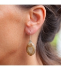 OVAL INDIAN EARRINGS,SILVER AND LAGUNA LACE AGATE, FOR WOMEN