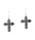 BOUCLES D'OREILLES INDIENNES, CROIX ARGENT ET SAPHIR, POUR FEMME