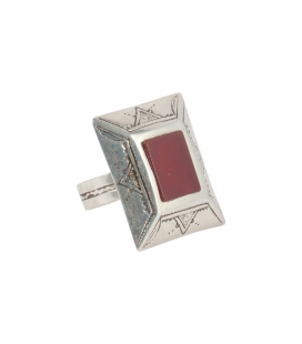 Bague Africaine en Argent travaillé et Agate, pour femme