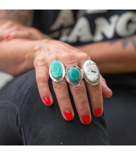 GROSSE BAGUE AMÉRINDIENNE NAVAJO, ARGENT ET AZURITE POUR FEMME