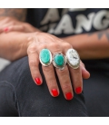 GROSSE BAGUE AMÉRINDIENNE NAVAJO, ARGENT ET AZURITE POUR FEMME