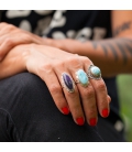 BAGUE AMERINDIENNE EN ARGENT ET GROSSE AMETHYSTE, POUR FEMME 