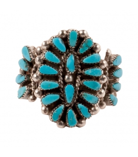 LITTLE ZUNI OVAL "NEEDLE POINT" RING BY S.LAHI, SILVER AND "SLEEPING BEAUTY" TURQUOISE, FOR WOMEN AND CHILDREN