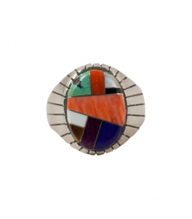 Grosse Chevalière Zuni Multicolore ovale, Homme et femme