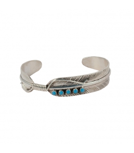 Bracelet Amérindien Navajo, femme, Plume, Argent, Turquoise 