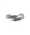 Native American Navajo Double Feather Bracelet for Woman, Silver and Turquoise