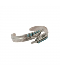 Native American Navajo Double Feather Bracelet for Woman, Silver and Turquoise
