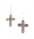 BOUCLES D'OREILLES "CROIX" en ARGENT ET TURQUOISE "PURPLE COPPER" TEINTEE, COLLECTION INDE, POUR FEMME ET ENFANT 