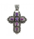 CROSS PENDANT, FROM INDIA, SILVER AND PURPLE COPPER TURQUOISE,