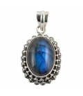 OVAL PENDANT, SILVER AND LABRADORITE, INDIAN COLLECTION, FOR WOMEN