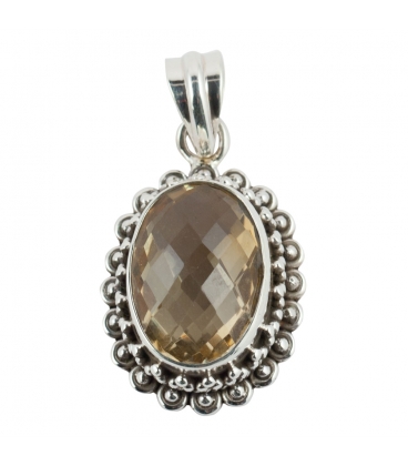 PENDENTIF OVALE ARGENT ET CITRINE À FACETTES, COLLECTION INDE, POUR FEMME 