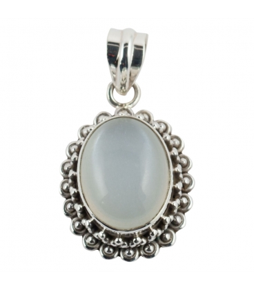OVAL PENDANT, SILVER AND MOOSTONE, INDIAN COLLECTION, FOR WOMEN