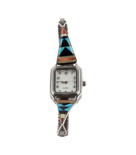 NATIVE AMERICAN WATCH, SILVER AND MULTI STONES, WOMEN AND GIRLS