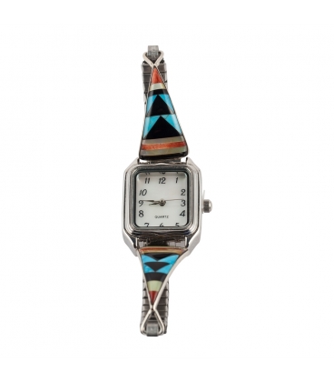 NATIVE AMERICAN WATCH, SILVER AND MULTI STONES, WOMEN AND GIRLS