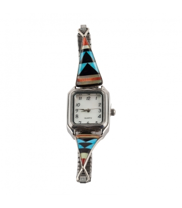 MONTRE AMERINDIENNE, ARGENT ET MULTI PIERRES, FEMME ET ENFANT