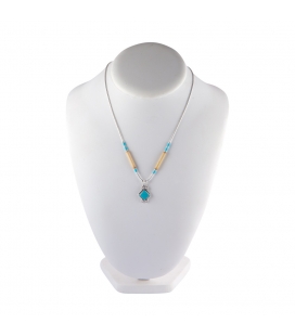 Collier "Liquid Silver" , pendentif carré Turquoise et Bambou. Pour femme et enfant .