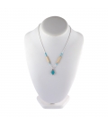 "Liquid Silver" necklace. Turquoise square pendant and Bamboo for women and girls.